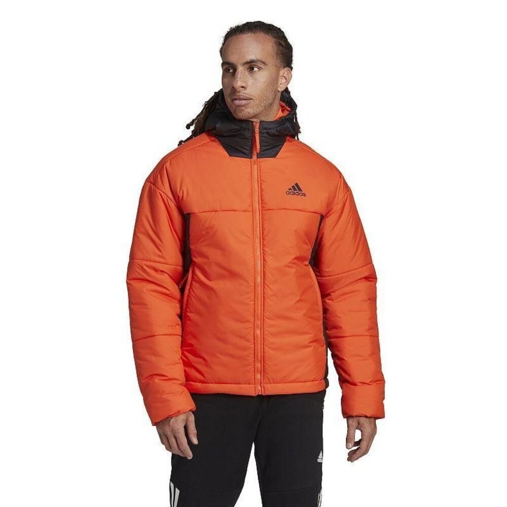 Adidas Men's Puffer Coats Semi - Orange & Black Color Block Logo Semi Impact Puf